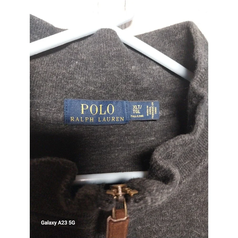 Polo Ralph Lauren Sweater Men XLT Gray Estate Rib 1/4 Zip Knit Pullover Casual